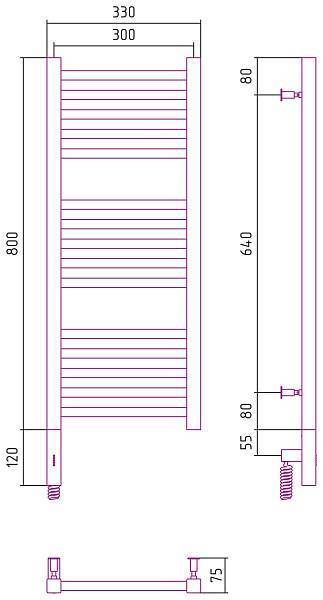 Полотенцесушитель электрический Сунержа Модус 3.0 300x800 мм левый без покрытия 00-5700-8030