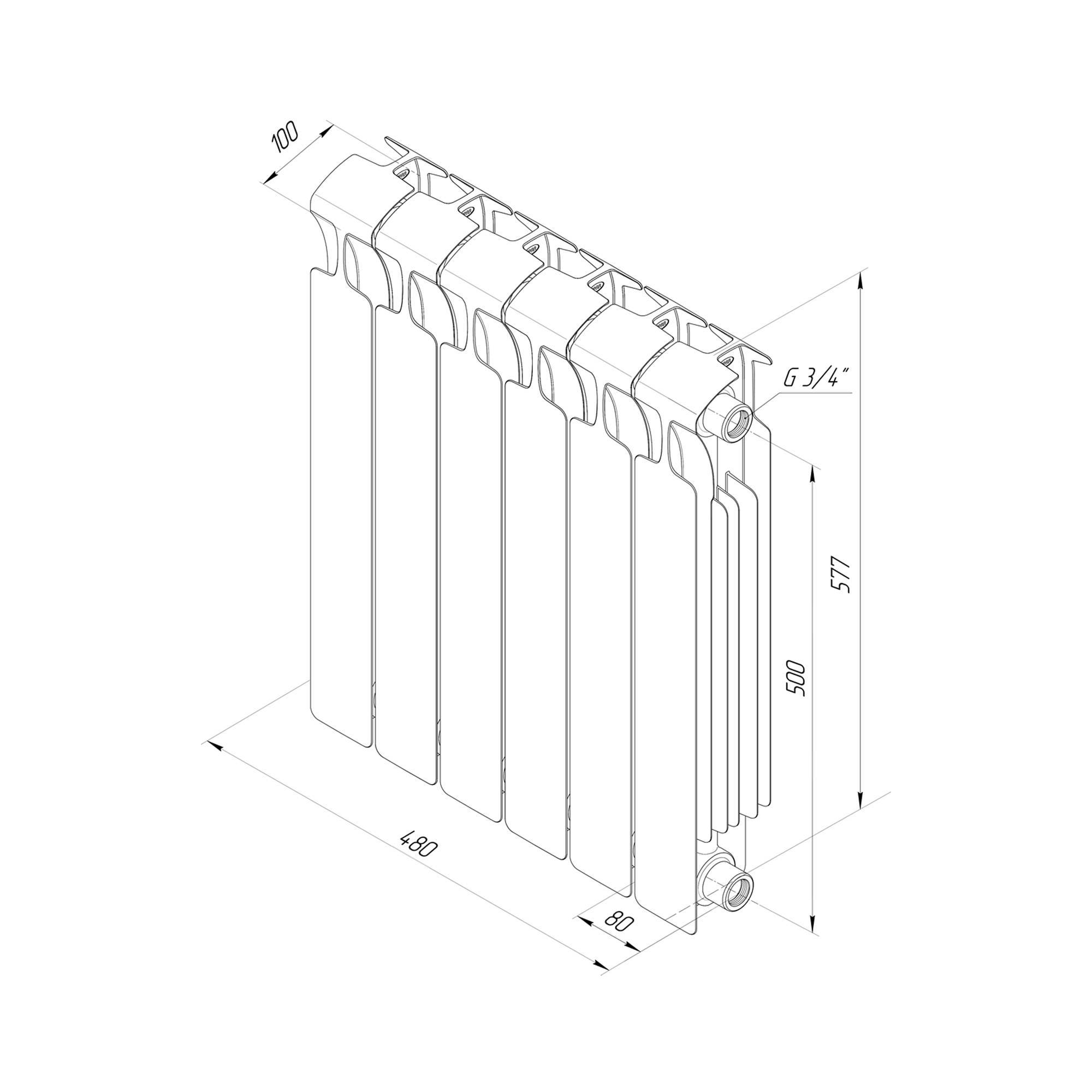 Радиатор биметаллический RIFAR Monolit 500 6 секций боковое подключение бордо R-MN-500-06 RAL 3011