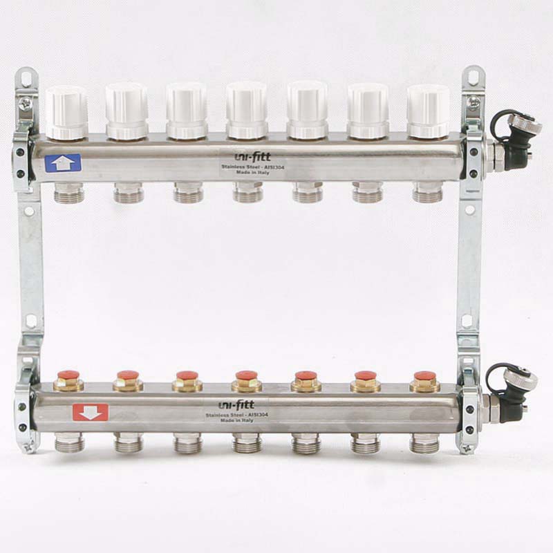 Коллекторная группа из нержавеющей стали Uni-Fitt 315S с регулировочными и термостатическими вентилями 1 x 3/4 EK 7 выходов 451I4307