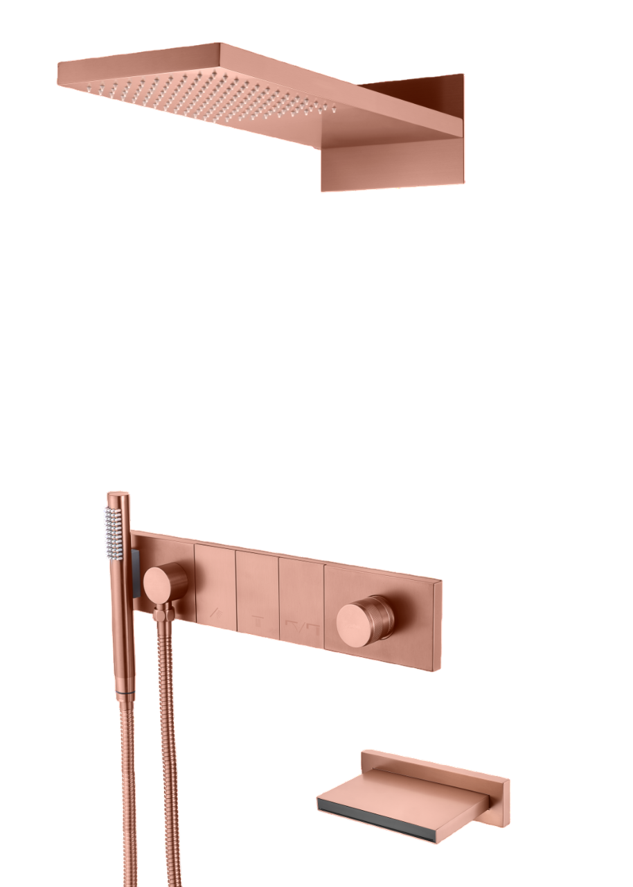 Душевой комплект встраиваемый Boheme Zodiac со смесителем изливом верхним и ручным душем copper brushed 132-2-CB