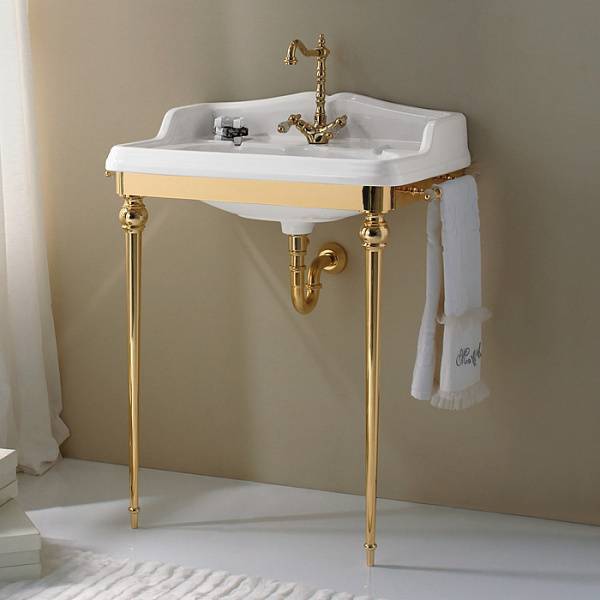 Консоль 3SC Boheme 85х54х104 см с раковиной LA01 сифоном и полотенцедержателем золото Lucido BO3070GD