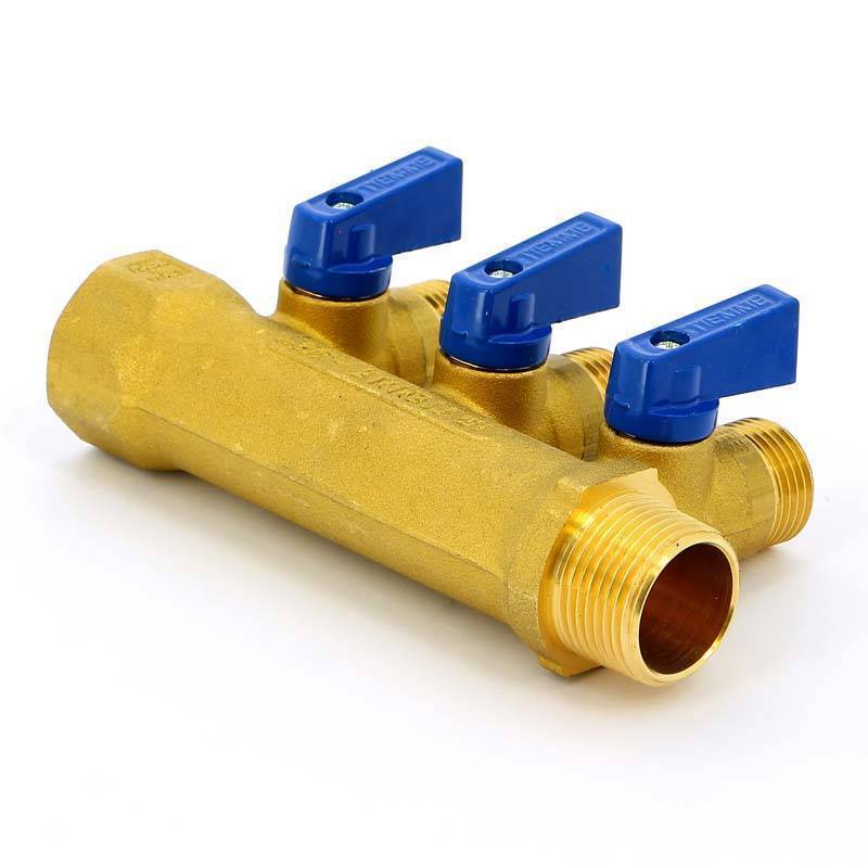 Коллектор с отсечными кранами Tiemme 1820 3/4х1/2 3 выхода 36 мм 1820017