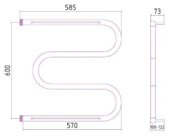 Полотенцесушитель водяной Стилье М-образный 600x600 мм 00014-6060