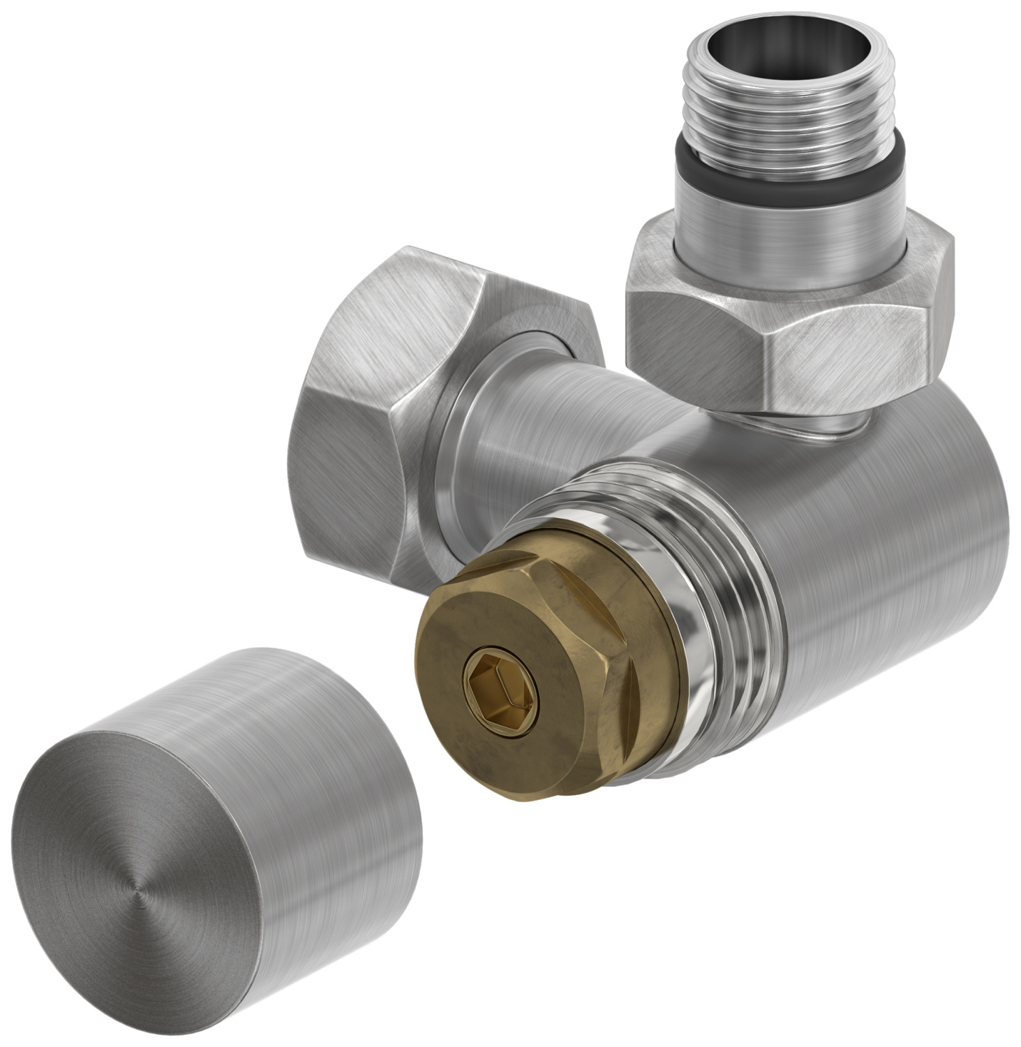 Вентиль регулирующий Сунержа 3D правый шестигранник G 1/2 x G 3/4 сатин брашированный 071-1407-1234