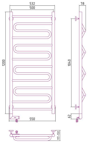 Полотенцесушитель электрический Сунержа Элегия 2.0 500x1200 мм левый матовый черный 31-5218-1250