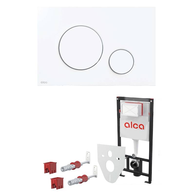 Инсталляция для унитаза Alcaplast AM101/1120 с кнопкой M670 белая и шумоизоляцией AM101/1120-4:1 RU M670-0001