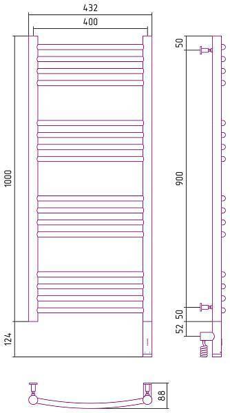 Полотенцесушитель электрический Сунержа Богема 3.0 400x1000 мм правый матовое золото 032-5803-1040