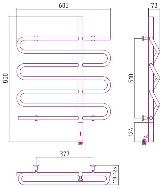 Полотенцесушитель электрический Сунержа Эпатаж 600x800 мм правый матовый черный 31-0551-8060