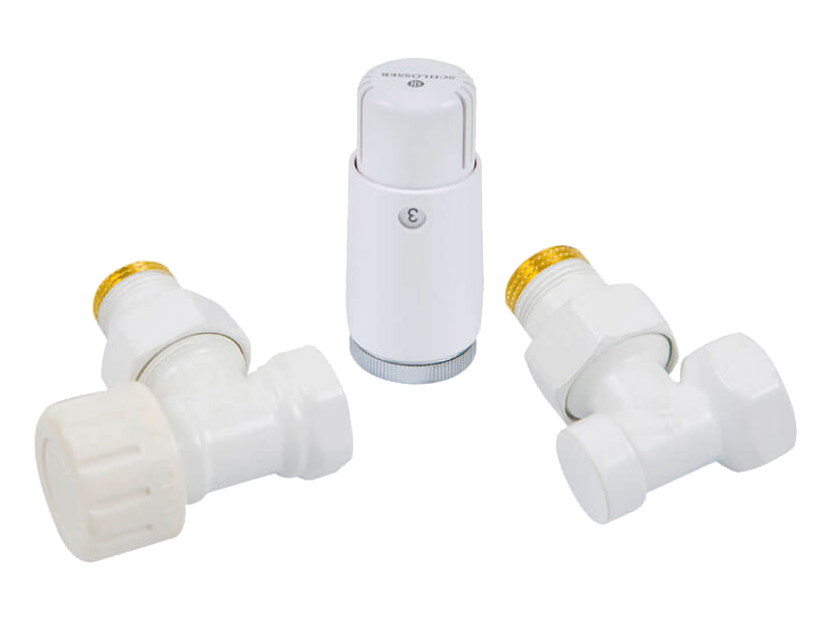 Комплект подключения радиаторный угловой Schlosser STANDARD MINI 1/2 с термоголовкой MINI DIAMANT M30x1.5 белый 602200053