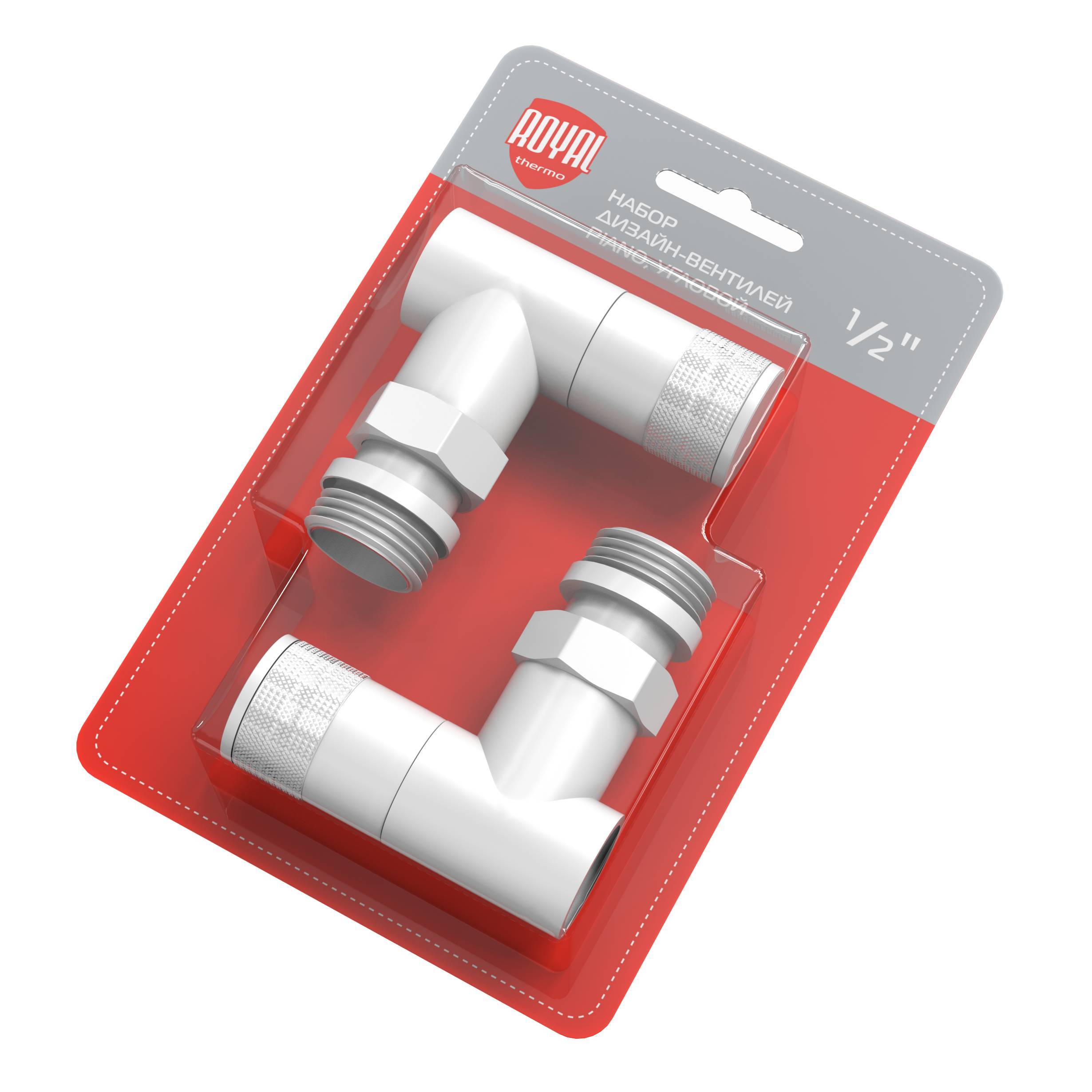 Набор дизайн-вентилей Royal Thermo PIANO угловой белый 1/2 RTE 07.005