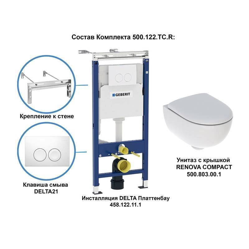 Комплект инсталляции Geberit Renova с подвесным унитазом и сиденьем 500.122.TC.R