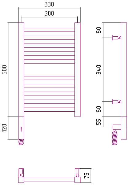 Полотенцесушитель электрический Сунержа Модус 3.0 300x500 мм левый золото 03-5700-5030