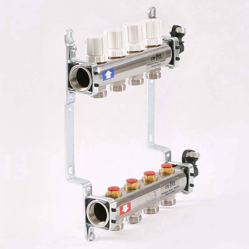 Коллекторная группа из нержавеющей стали Uni-Fitt 315S с регулировочными и термостатическими вентилями 1 x 3/4 EK 4 выхода 451I4304