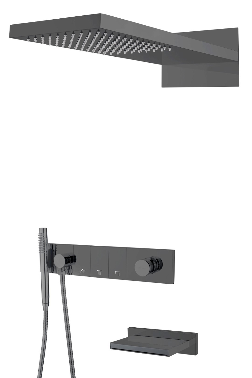 Душевой комплект встраиваемый Boheme Zodiac со смесителем изливом верхним и ручным душем shine gun metal 132-2-SGM