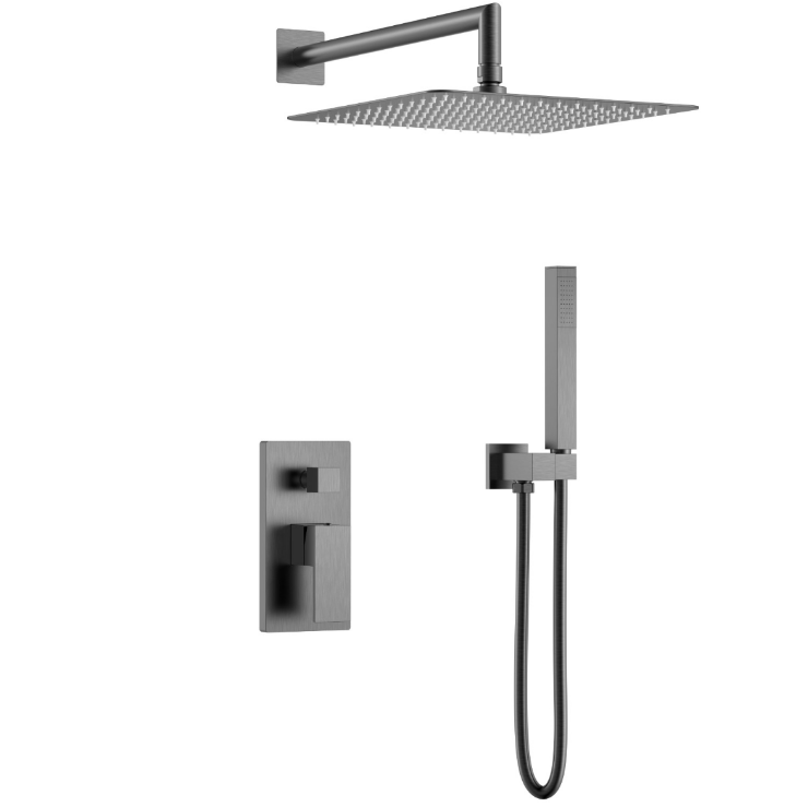 Душевой комплект встраиваемый Boheme Qubic со смесителем и верхним душем gun metal 474-3-GM