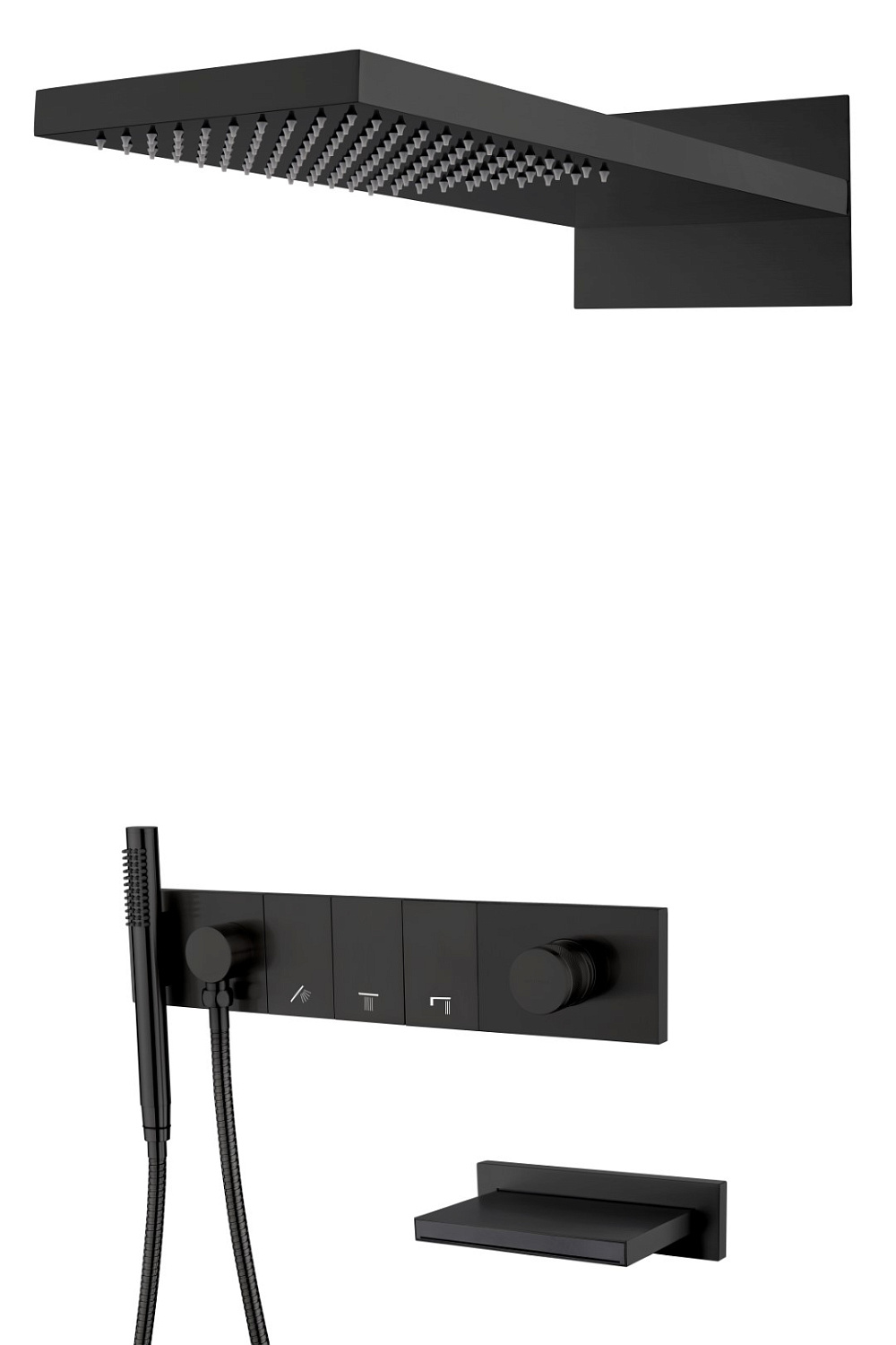 Душевой комплект встраиваемый Boheme Zodiac со смесителем изливом верхним и ручным душем черный 132-2-B