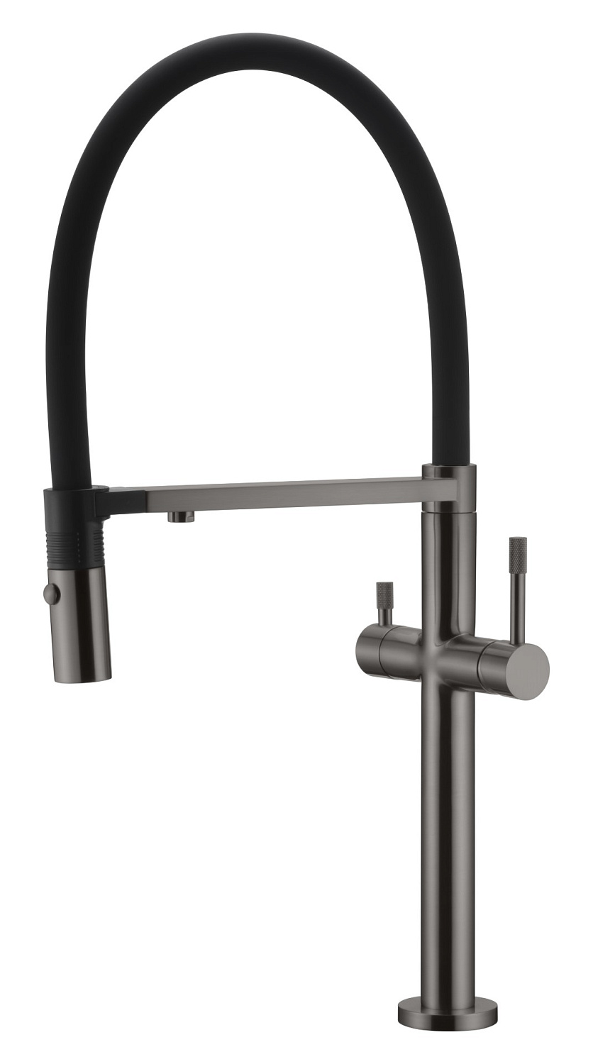 Смеситель для кухни Boheme Uno с гибким изливом и краном для питьевой воды gun metal 115-GM