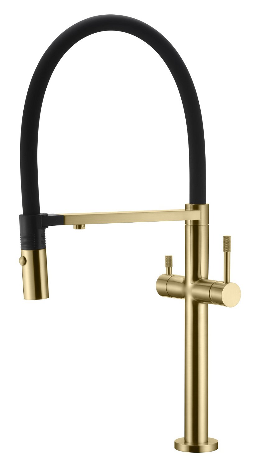 Смеситель для кухни Boheme Uno с гибким изливом и краном для питьевой воды matt gold 115-MG