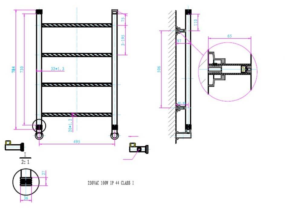 Полотенцесушитель электрический Boheme 53.1х9.7х78.4 см правое подключение золото 709