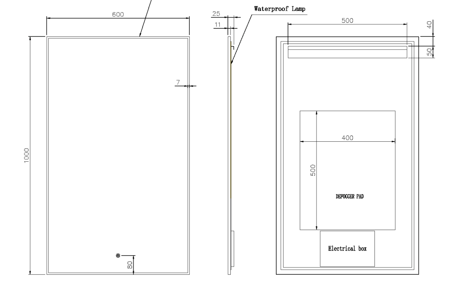 Зеркало Boheme 60x100 см с LED-подсветкой сенсором и антизапотеванием черное 569-B
