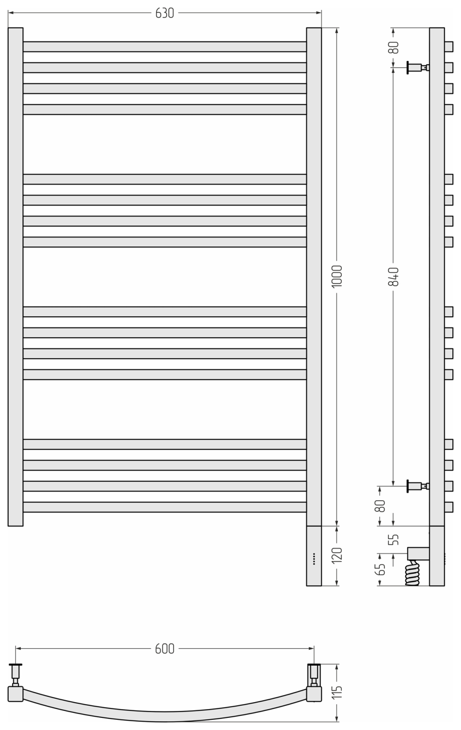 Полотенцесушитель электрический Сунержа Аркус 3.0 630x1120 мм правое подключение золотой шёлк матовый 32-5705-1060