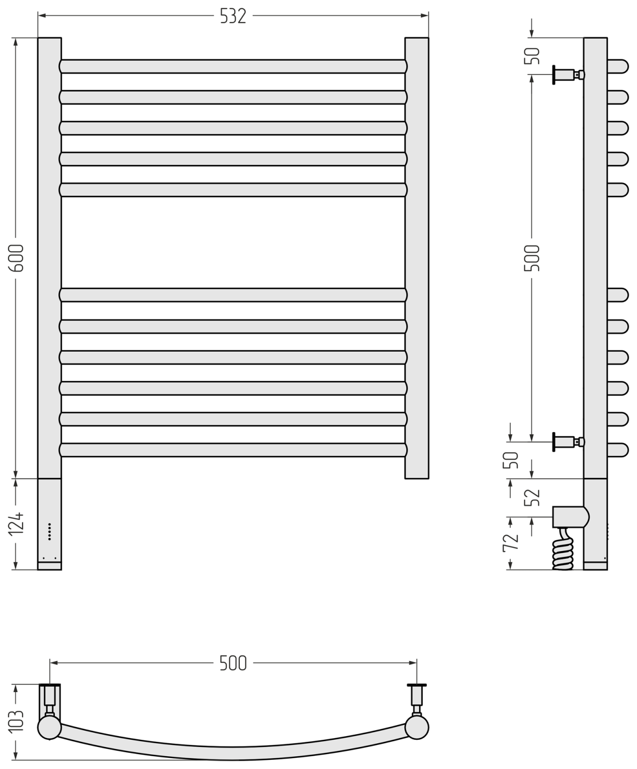Полотенцесушитель электрический Сунержа Богема 3.0 выгнутая 532x724 мм левый золотой шелк матовый 32-5802-6050