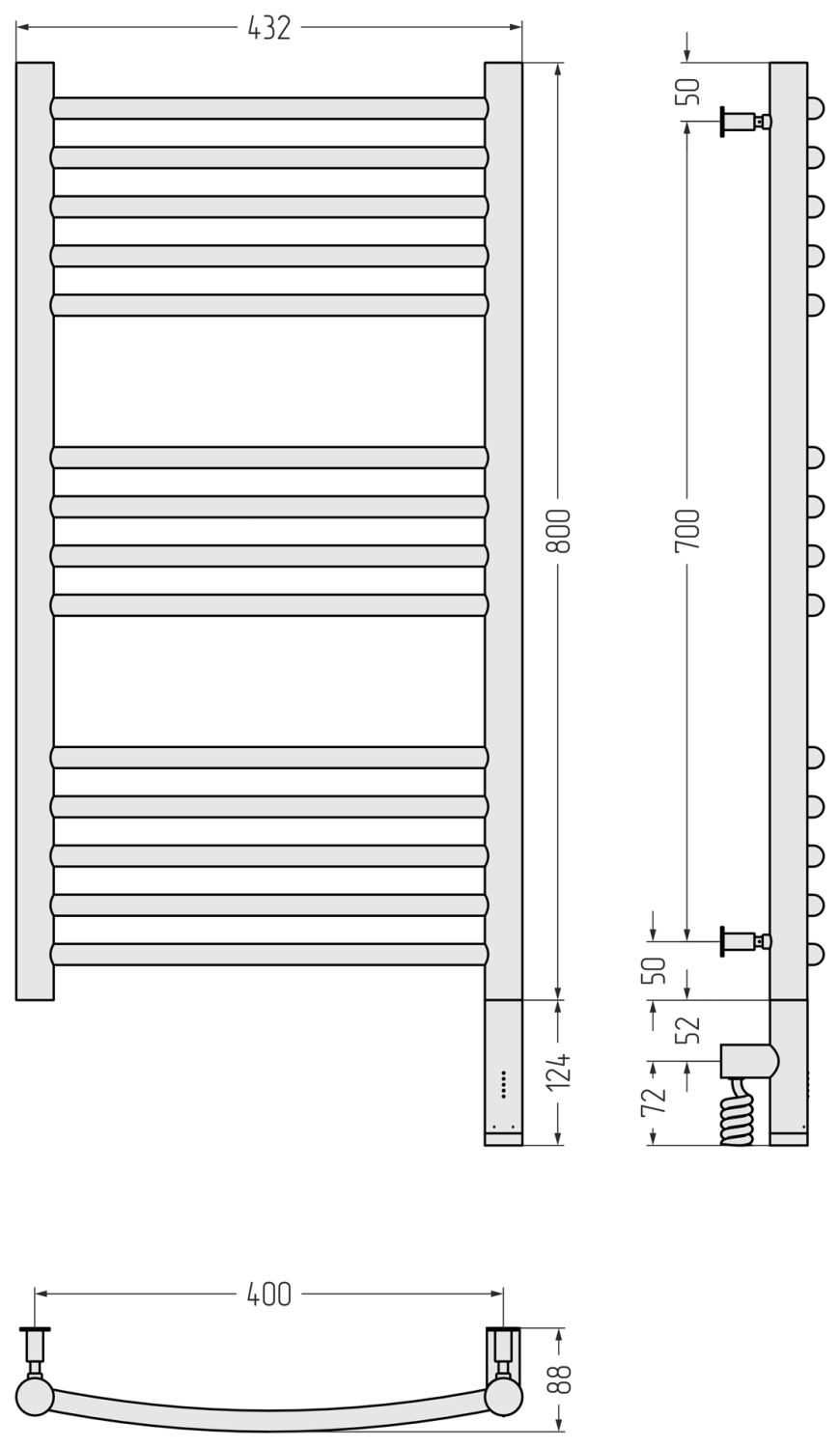 Полотенцесушитель электрический Сунержа Богема 3.0 выгнутая 432x924 мм правый золотой шелк матовый 32-5803-8040