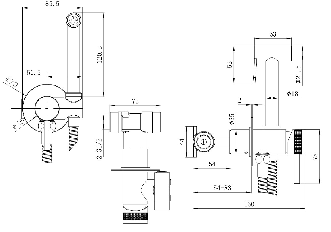 Гигиенический душ встраиваемый со смесителем Allen Brau Priority графит браш 5.31A29-MG