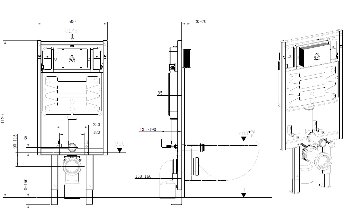 Инсталляция для унитаза Allen Brau Pneumatic Pro 50x26x112 см 9.11103.20