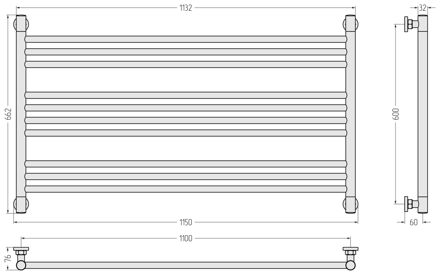 Полотенцесушитель водяной Сунержа Богема L 1000x600 мм золотой шёлк матовый 32-0202-6011