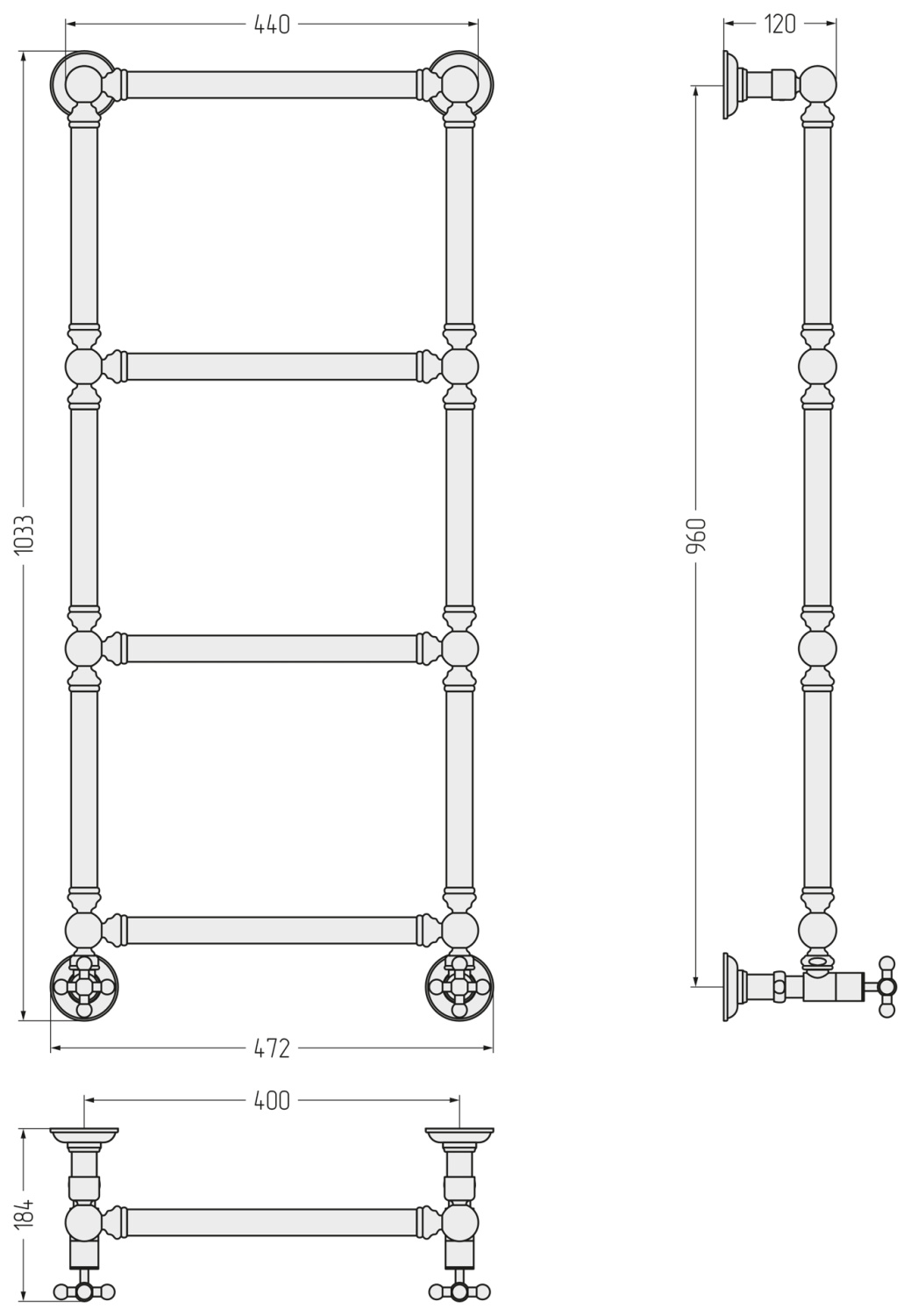 Полотенцесушитель водяной Сунержа Ренессанс 472x1033 мм золотой шёлк матовый 32-0280-9640