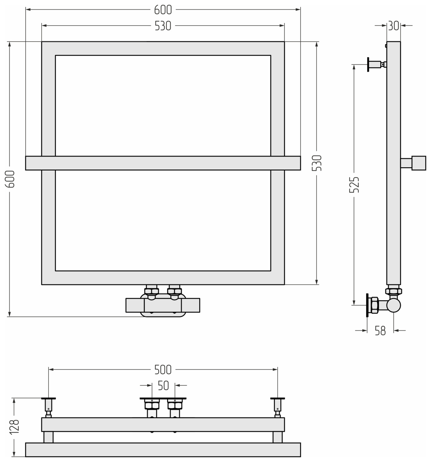 Полотенцесушитель водяной Сунержа Штиль EU50 600х600 мм золото глянцевое 03-0256-5353