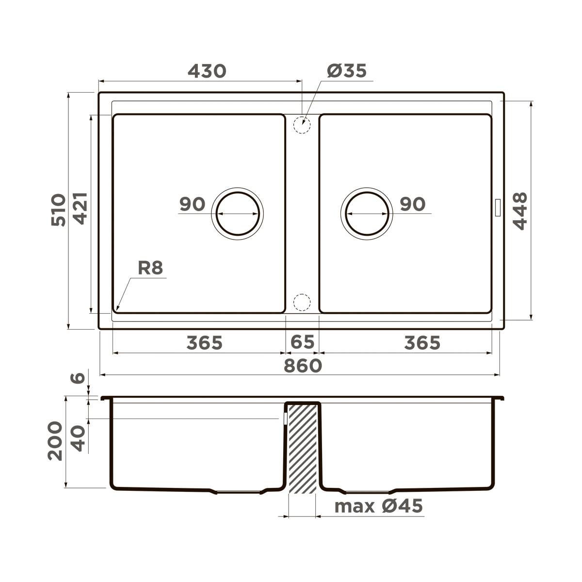 Кухонная мойка OMOIKIRI Kitagawa 86-2-GB Artceramic 86x51 см графит 4993492