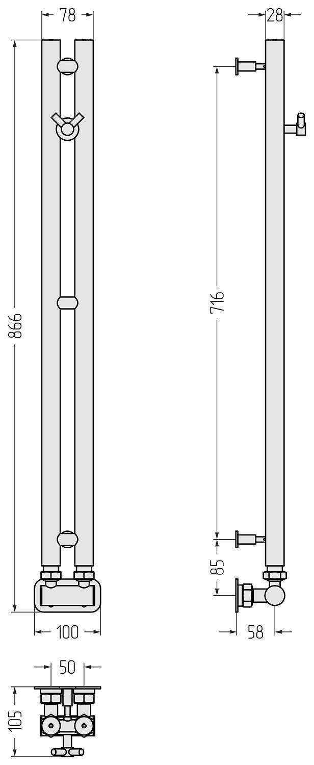 Полотенцесушитель водяной Сунержа Нюанс EU50 10x86.6 см нижнее подключение сатин 071-0212-0840