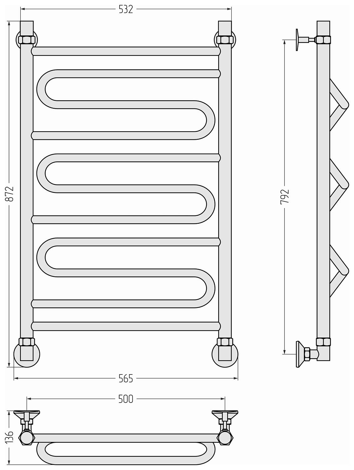 Полотенцесушитель водяной Стилье Аксиома-30 56.5x87.2 см 00663-8050