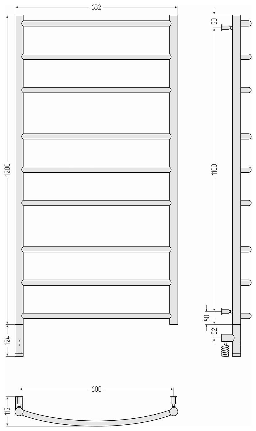 Полотенцесушитель электрический Сунержа Галант 3.0 632x1324 мм левый матовый черный 31-5800-1260