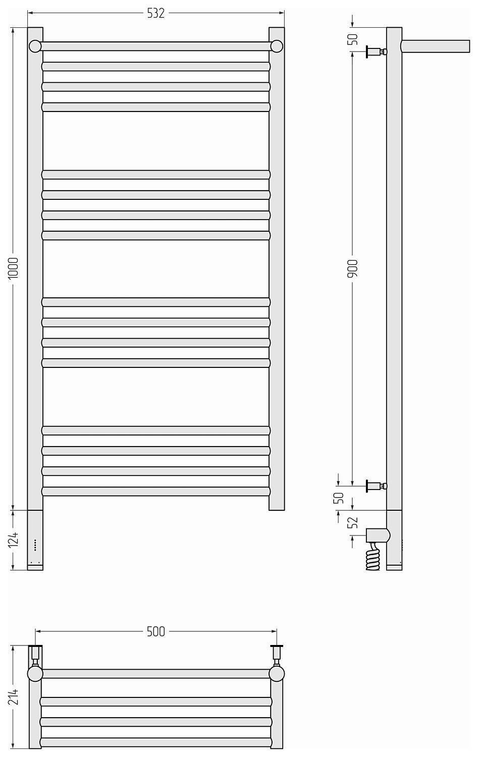 Полотенцесушитель электрический Сунержа Богема 3.0 с 1 полкой 532x1124 мм левый без покрытия 00-5806-1050