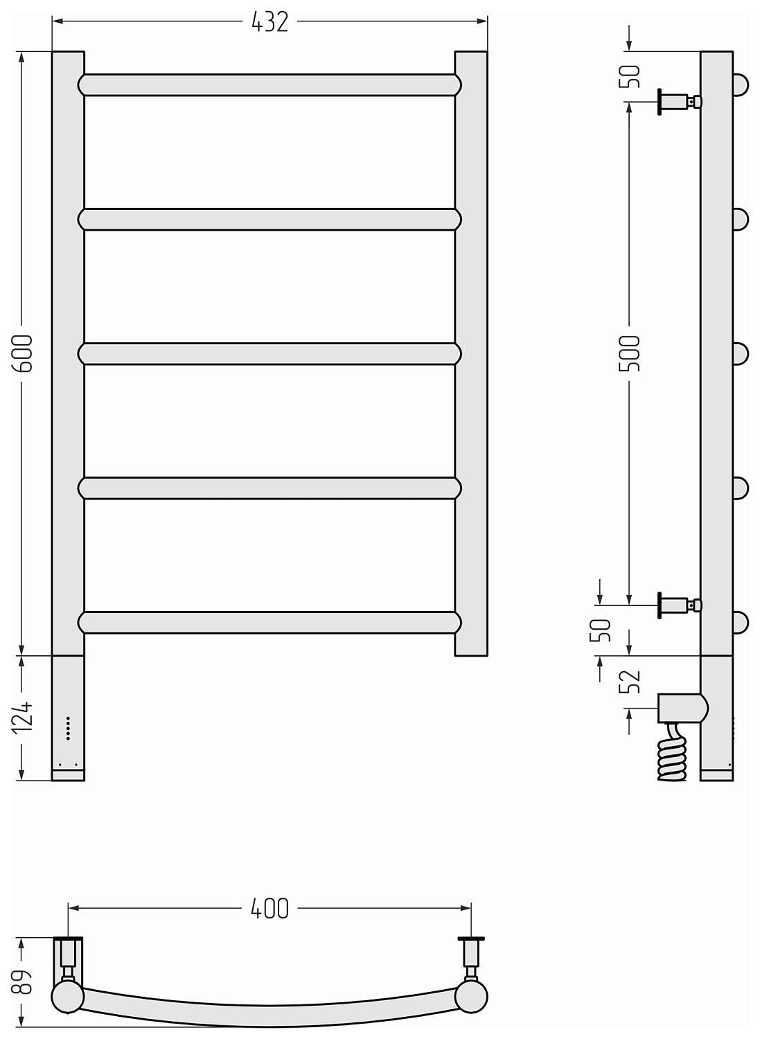 Полотенцесушитель электрический Сунержа Галант 3.0 432x724 мм левый без покрытия 00-5800-6040