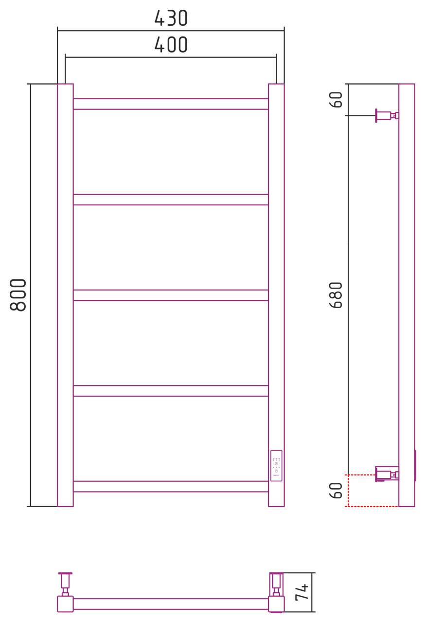 Полотенцесушитель электрический Стилье Формат 25 43x80 см черный 31524-8040