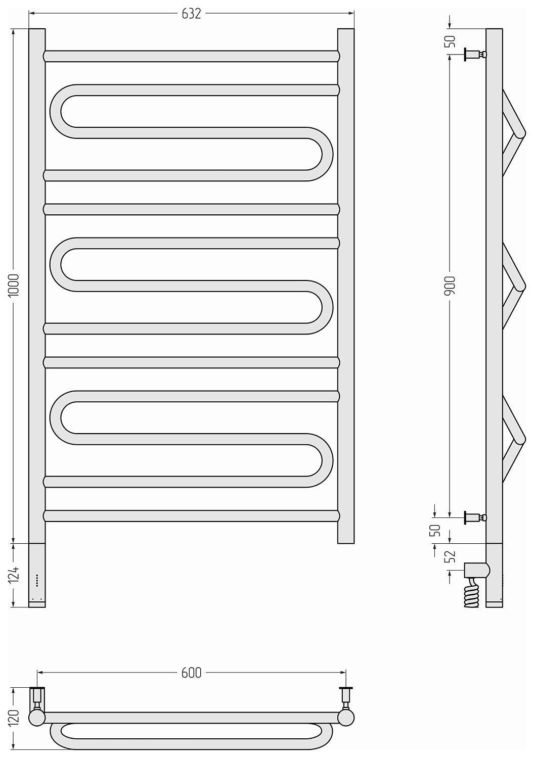 Полотенцесушитель электрический Сунержа Элегия 3.0 632x1124 мм левый белый 12-5818-1060