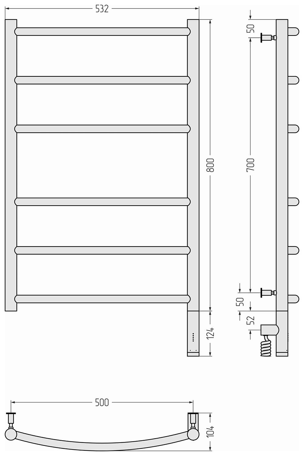 Полотенцесушитель электрический Сунержа Галант 3.0 532x924 мм правый белый 12-5801-8050