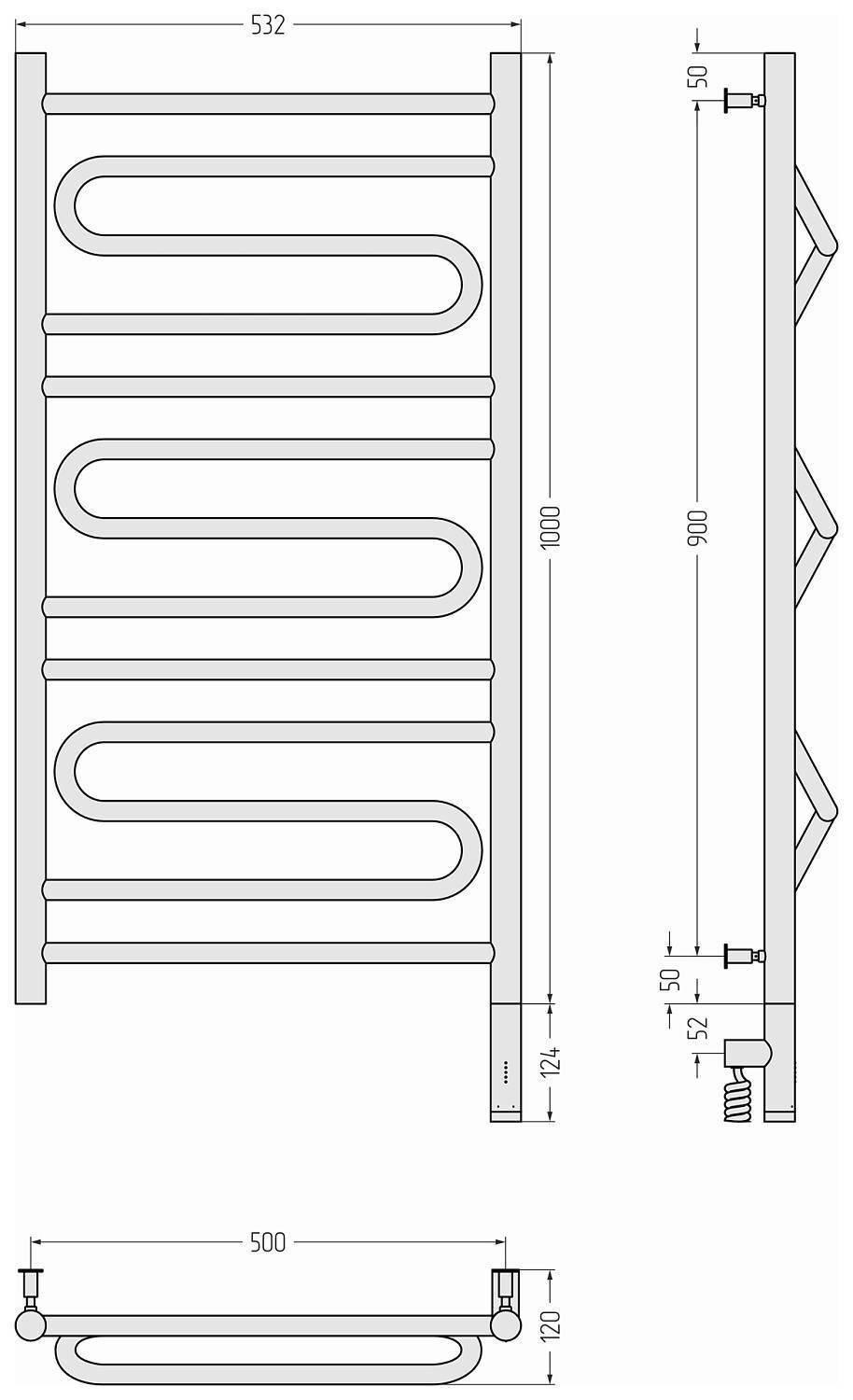 Полотенцесушитель электрический Сунержа Элегия 3.0 532x1124 мм правый темный титан муар 15-5819-1050