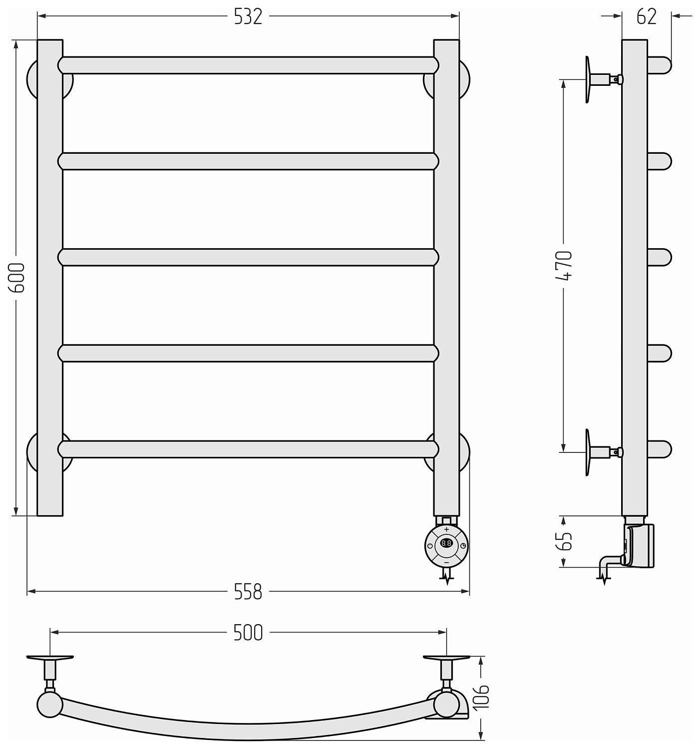 Полотенцесушитель электрический Стилье Формат 12 55.8x66.5 см без покрытия 00512-6050