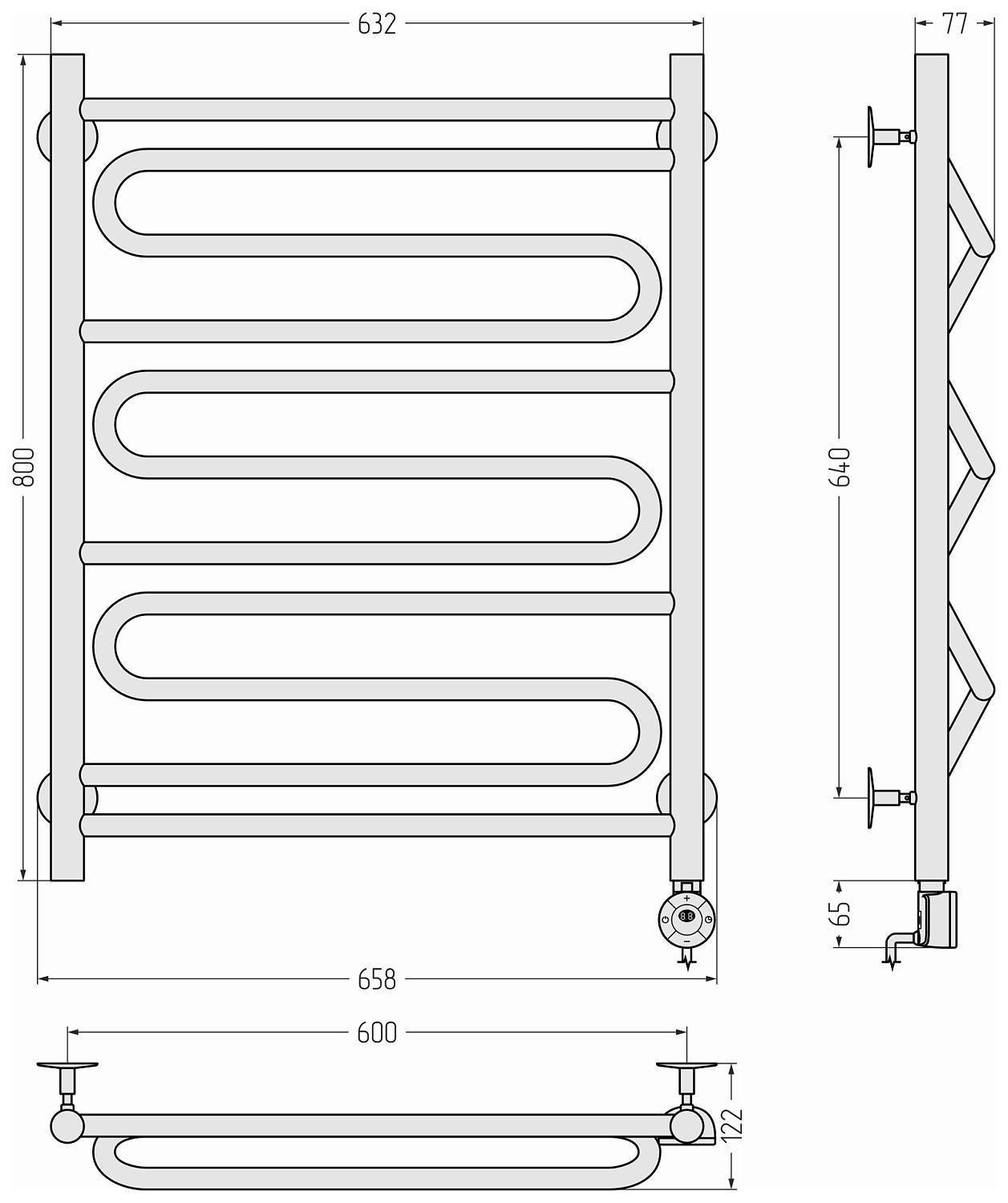 Полотенцесушитель электрический Стилье Формат 22 65.8x86.5 см без покрытия 00522-8060