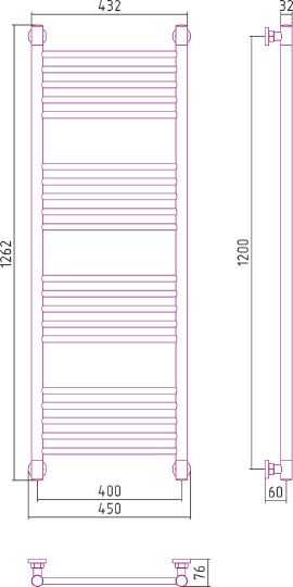 Полотенцесушитель водяной Сунержа Богема+ прямая 400x1200 мм без покрытия 00-0220-1240