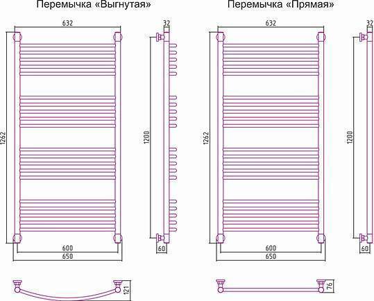 Полотенцесушитель водяной Сунержа Богема+ с полкой 600x1200 мм без покрытия 00-0221-1260