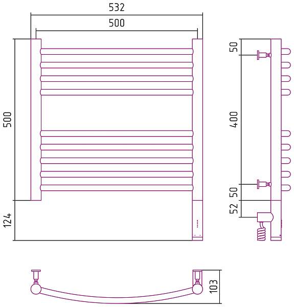 Полотенцесушитель электрический Сунержа Богема 3.0 500x500 мм правый матовый черный 31-5803-5050