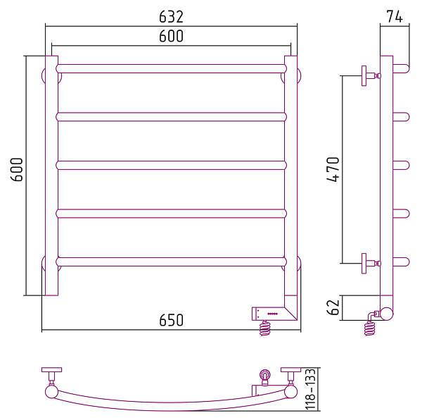 Полотенцесушитель электрический Сунержа Галант 2.0 600x600 мм правый матовый черный 31-5201-6060