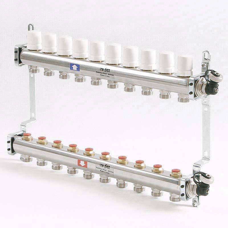 Коллекторная группа из нержавеющей стали Uni-Fitt 315S с регулировочными и термостатическими вентилями 1 x 3/4 EK 10 выходов 451I4310