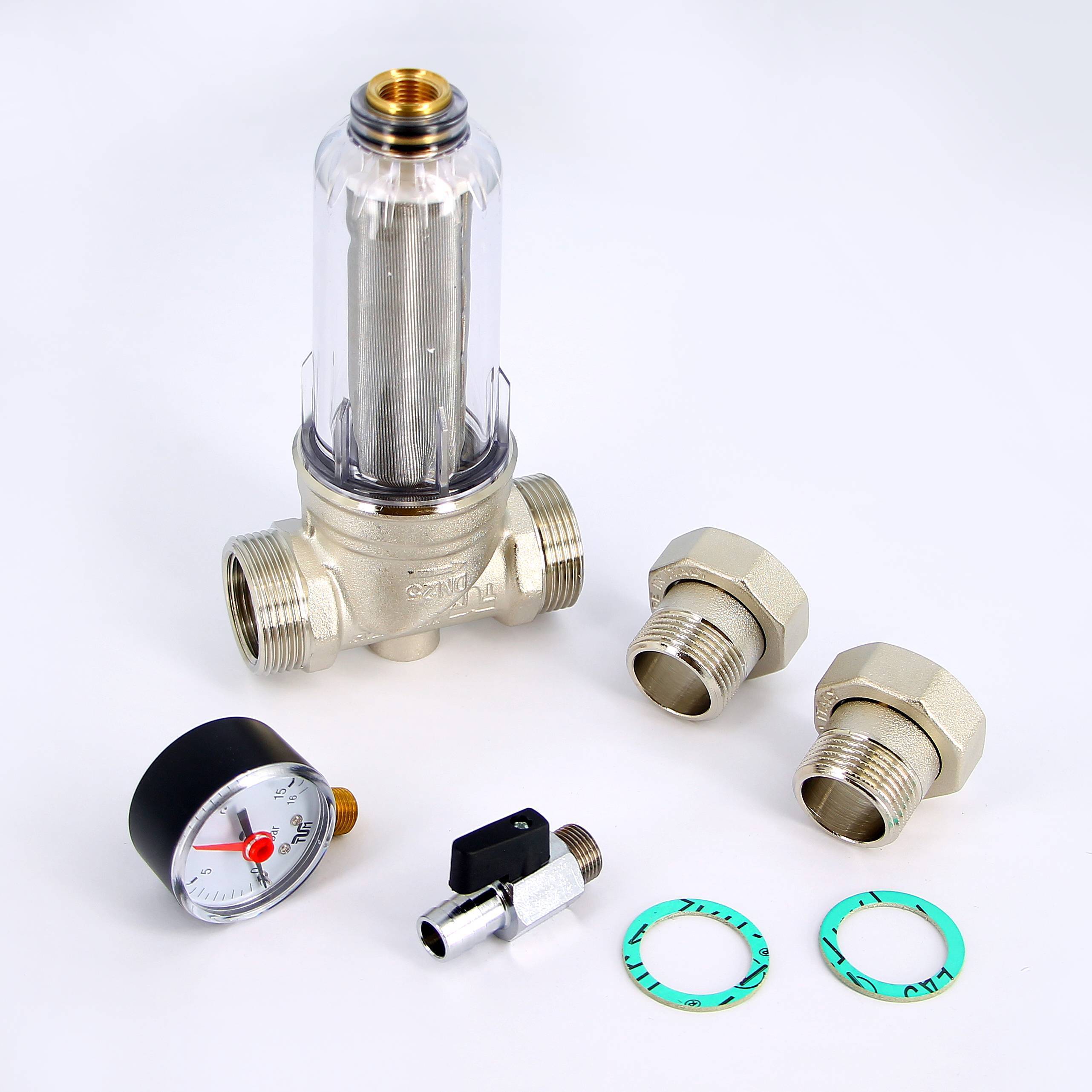 Фильтр промывной с манометром Tiemme 3/4 пластиковая колба 3130006